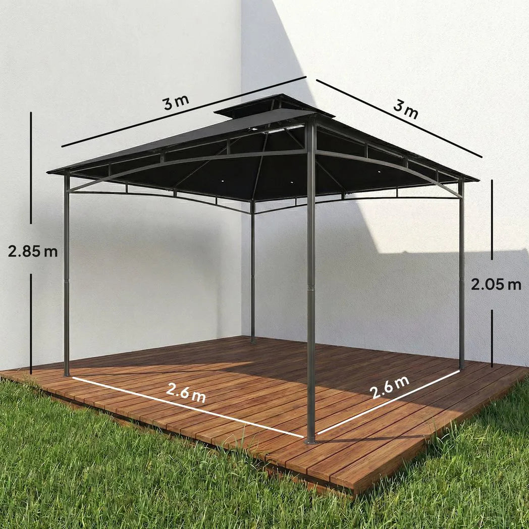 Outsunny 3 x 3 m Garden Gazebo with 2-Tier Roof, Waterproof UPF50 Fabric and Metal Frame – Patio Canopy, Black