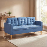 HOMCOM 3 Seater Sofa with Hidden Storage, Button Tufting and Wood Legs, 169 cm – Compact Couch, Blue