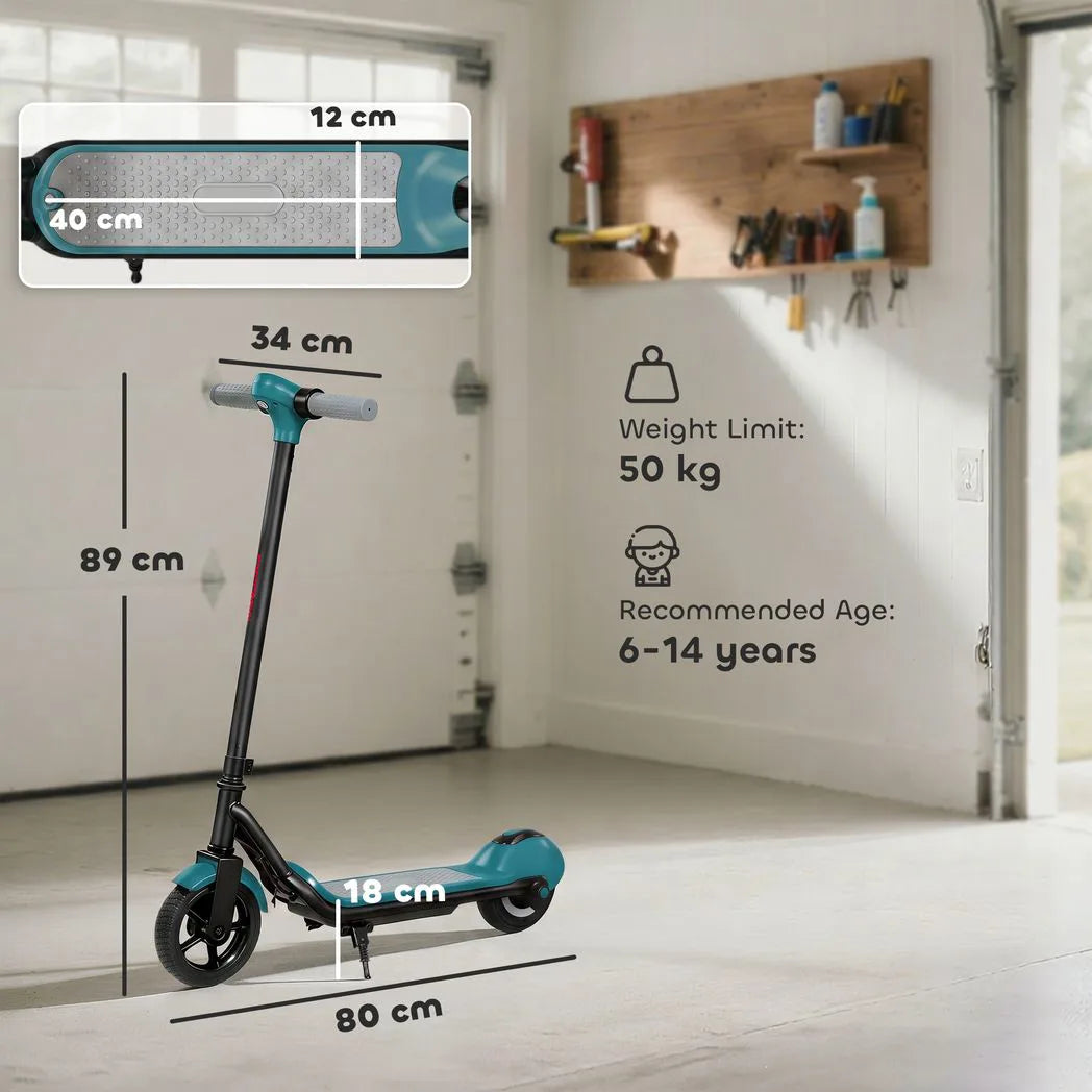 SPORTNOW Electric Scooter for Kids with LED Display, RGB Lights and Handbrake – Kick-to-Start, Green