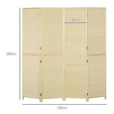 HOMCOM 4-Panel Bamboo Rattan Room Divider – Freestanding Folding Privacy Screen, 180 x 180cm, Natural