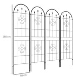 Outsunny Set of 4 Metal Garden Trellis Panels with Spiral Anchor Design, 180 x 50cm – Climbing Plant Support