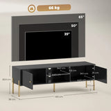 HOMCOM TV Stand for TVs up to 65" with 2 Open Shelves, 2 Cabinets and Gold Steel Legs – Black