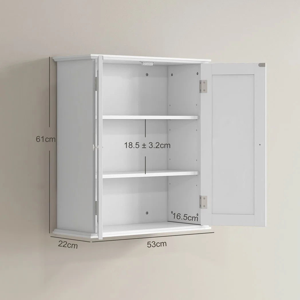 HOMCOM 3-Tier Wall-Mounted Bathroom Cabinet with Adjustable Shelf – Space-Saving Storage, White