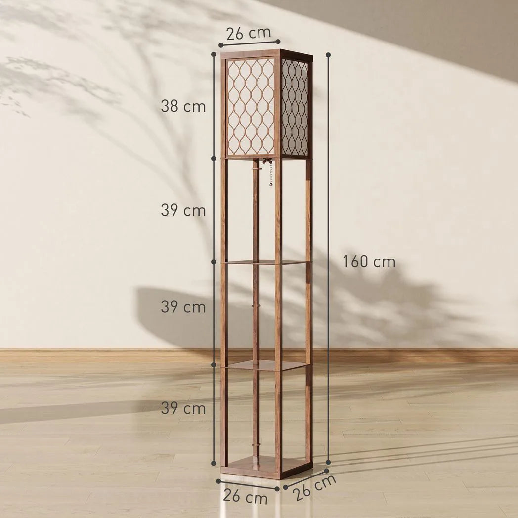 HOMCOM Three-Shelf Standing Lamp – Rustic Brown/White