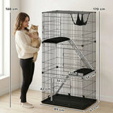 PawHut 3-Tier Large Cat Cage with Hammock, Platforms, Tray and Cushions – Detachable Metal Kennel for 1–2 Cats