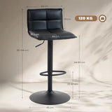HOMCOM Set of 2 Faux Leather Swivel Bar Stools with Adjustable Height – Kitchen Island Breakfast Stools, Black