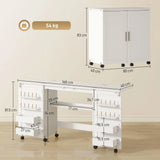 HOMCOM Folding Sewing Table with 2 Magnetic Doors and Lockable Wheels – Craft Cabinet, White