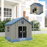 PawHut Waterproof Plastic Dog Kennel for Medium Dogs, Raised Base – Outdoor Garden House, 85 cm, Grey