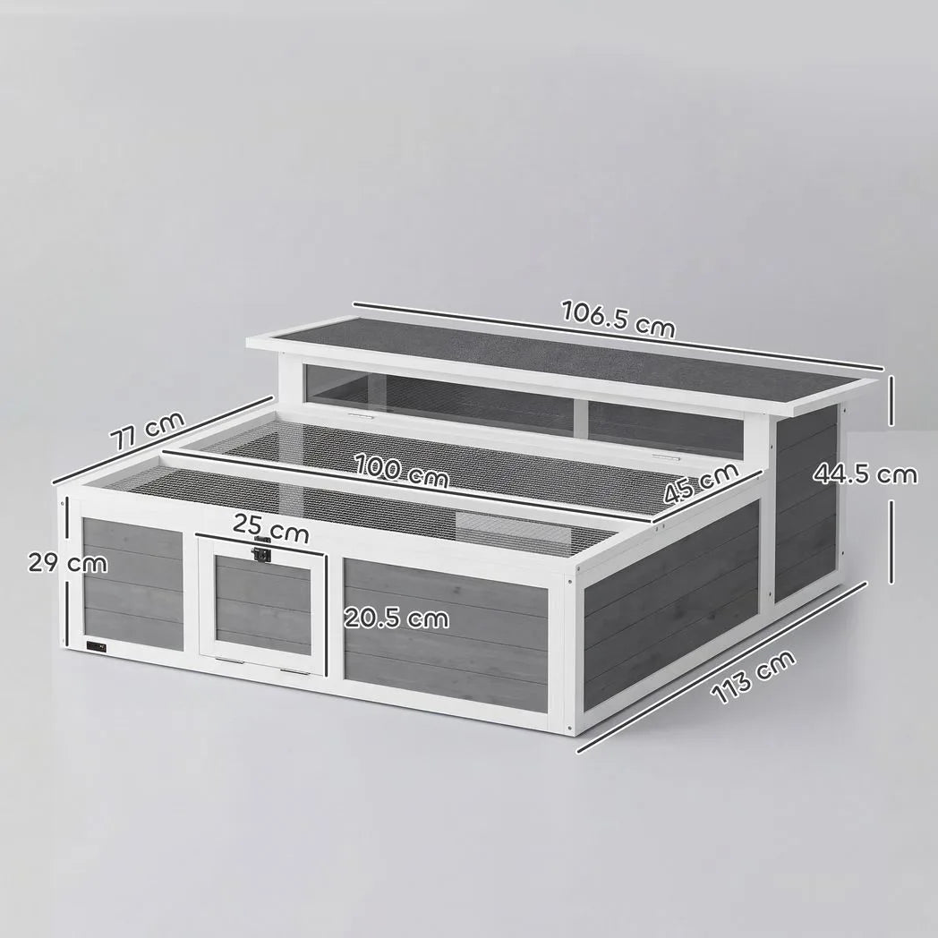 PawHut Wooden Tortoise House with Run, Observation Window and Top Opening – Outdoor Small Pet Enclosure