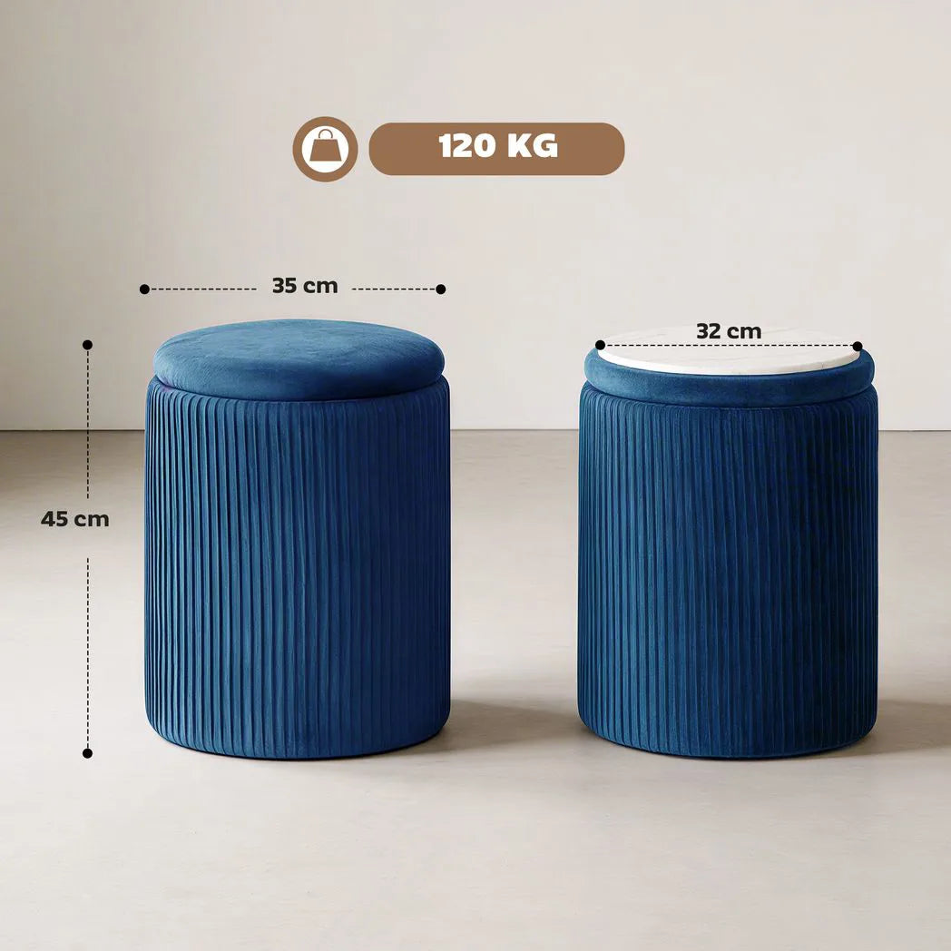 HOMCOM Round Velvet Storage Ottoman with Flip Lid Tabletop, 39.2L – 45 cm Footstool, Blue