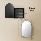 HOMCOM Arched Bathroom Mirror Cabinet with Storage Shelves – Wall Mounted, 180° Door, Black