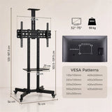 HOMCOM Mobile TV Stand on Wheels for 32–75 Inch Screens – Tilt, Height Adjustable Rolling TV Cart, Black