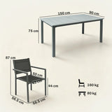 Outsunny 7-Piece Garden Dining Set for 6 with Acacia Wood Table & Stackable Texteline Chairs, Grey
