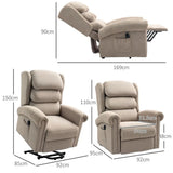 HOMCOM Velvet-Feel Electric Riser Recliner Chair with Footrest & USB Port – Power Lift Armchair, Khaki