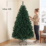HOMCOM 6ft Hinged Artificial Fir Christmas Tree with 700 Branch Tips and Foldable Steel Stand, Green