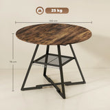 HOMCOM Round Dining Table for 4 with Storage Shelf, 100 cm Industrial Kitchen Table – Metal Z-Legs, Rustic Brown