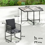 Outsunny 4-Seater Rattan Garden Dining Set – 108cm Wood-Effect Table and Space-Saving Chairs with Thick Cushions, Black