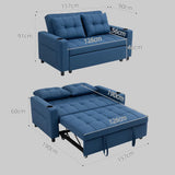 HOMCOM Two-Seater Pull-Out Sofa Bed with 3-Level Backrest and Cup Holders – 3-in-1 Loveseat, Dark Blue