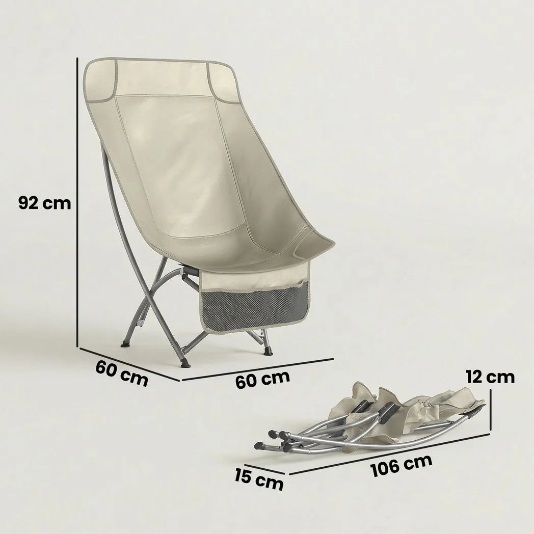 Outsunny Heavy Duty Folding Camping Chair with Side Pocket and Carry Bag, 120kg – Moon Chair, Khaki