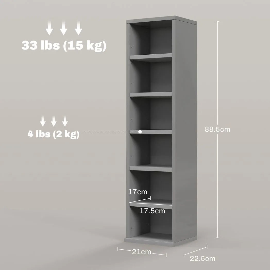 HOMCOM Set of 2 CD Media Tower Shelf Units with Adjustable Shelves, 204 CD Capacity – High Gloss Grey