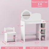 AIYAPLAY Kids Dressing Table with Mirror and Stool – 2-in-1 Vanity Table with Shelves for Ages 3-8, White