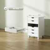 HOMCOM 6-Drawer Vertical File Cabinet with Quiet Runners & Lockable Wheels – Mobile Under Desk Storage, White