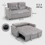 HOMCOM 2 Seater Click Clack Sofa Bed with Pull-Out Design and Cup Holders – Corduroy Upholstery, Light Grey