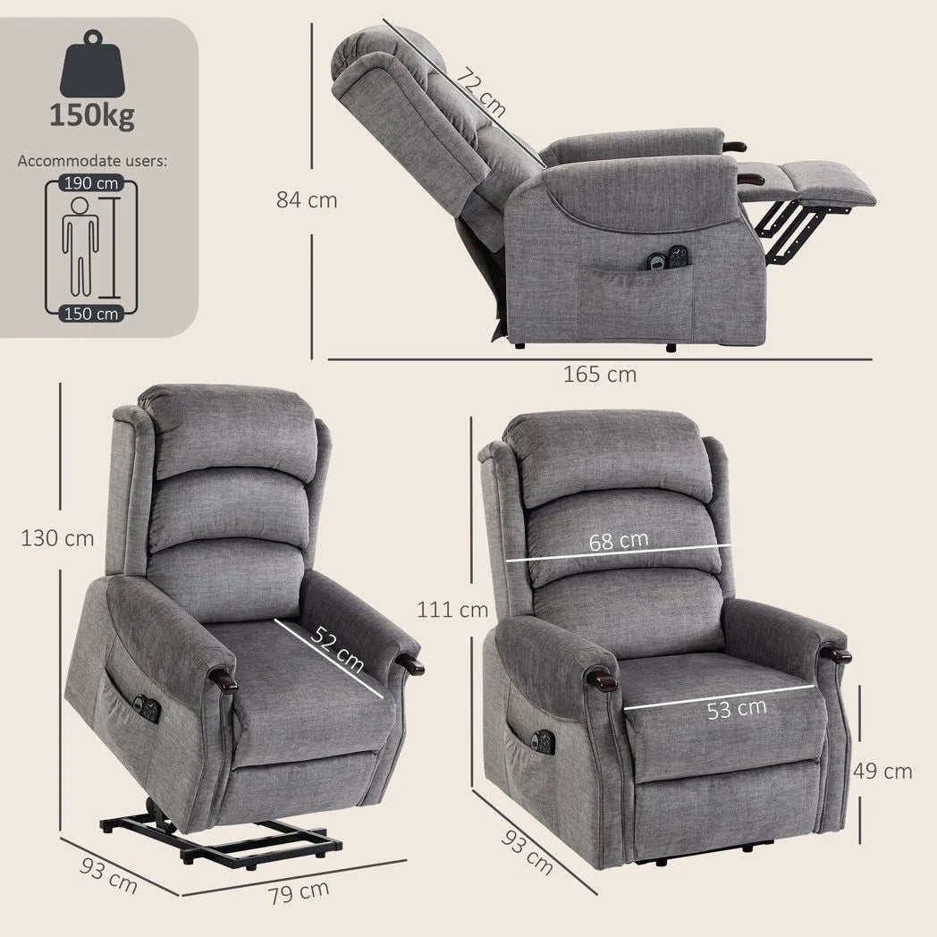 HOMCOM Power Lift Recliner Chair with Vibration Massage, Heat and Pocket Spring Seat – Wood Grips, Light Grey