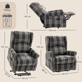 HOMCOM Power Lift Recliner Chair with Vibration Massage and Heat – Electric Riser Chair with Remote, Grey Check