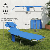 Outsunny Set of 2 Folding Sun Loungers, 5-Position Adjustable with Face Hole and Side Pocket, Blue
