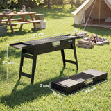 Outsunny Portable Folding Charcoal BBQ Grill with 2 Side Shelves and Handle – Camping and Picnic Barbecue, Black