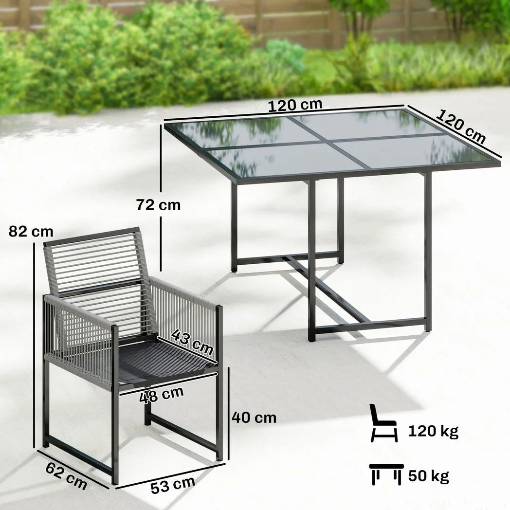 Outsunny 5 Piece Garden Dining Set for 4 with Glass-Top Table & Foldable Backrest Chairs – Patio Set, Light Grey