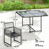 Outsunny 5 Piece Garden Dining Set for 4 with Glass-Top Table & Foldable Backrest Chairs – Patio Set, Light Grey