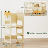 AIYAPLAY 3-in-1 Toddler Step Stool with Chalkboard – Fox-Shaped Standing Tower for Kitchen Counter, Natural