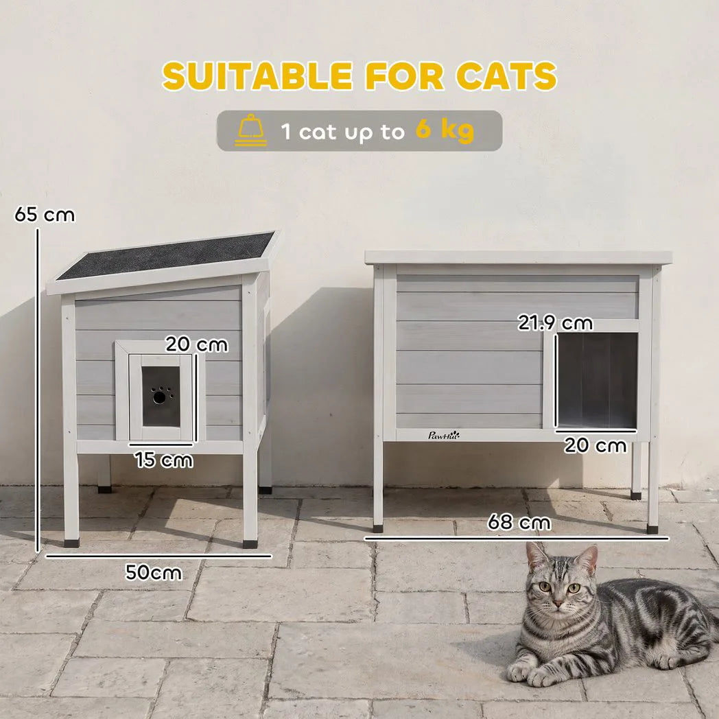 PawHut Outdoor Cat House with Removable Insulated Liner, Asphalt Roof and Escape Door – Wooden Cat Shelter
