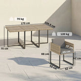 Outsunny 7 Piece Rattan Garden Dining Set with Wood-Plastic Table and 6 Stackable Chairs – Light Brown