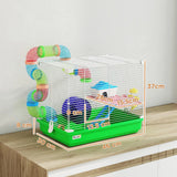 PawHut 2 Tier Hamster Cage with Handle, Exercise Wheel and Tunnel – Small Pet Home for Dwarf Hamsters