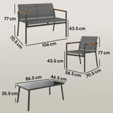 Outsunny 4 Seater Metal Garden Sofa Set – Loveseat, Two Armchairs and Coffee Table with Breathable Mesh Seats, Grey