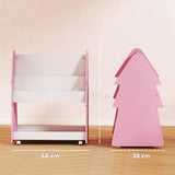 AIYAPLAY Kids Bookshelf with Toy Storage, Double-Sided 3-Tier Bookcase on Wheels – Bedroom Book Rack, Pink