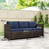 Outsunny 3-Seater Rattan Garden Sofa – Weather-Resistant Outdoor Sofa with Cushions, Dark Blue