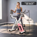 SPORTNOW 4-in-1 Folding Exercise Bike with Resistance Bands, 8-Level Magnetic Resistance & Bluetooth – Home Cardio, Pink