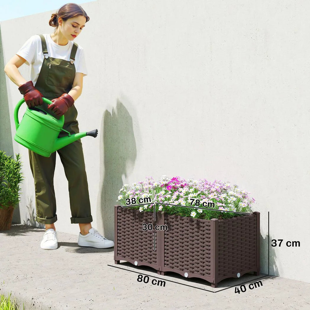 Outsunny Self-Watering Raised Garden Bed with Legs – Rattan-Effect Plastic Planter Boxes, 80 x 40cm
