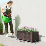 Outsunny Self-Watering Raised Garden Bed with Legs – Rattan-Effect Plastic Planter Boxes, 80 x 40cm