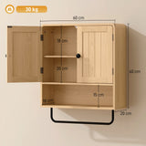 HOMCOM Wall-Mounted Bathroom Cabinet with 2 Doors, Open Shelf and Towel Rail – Bathroom Storage, Oak