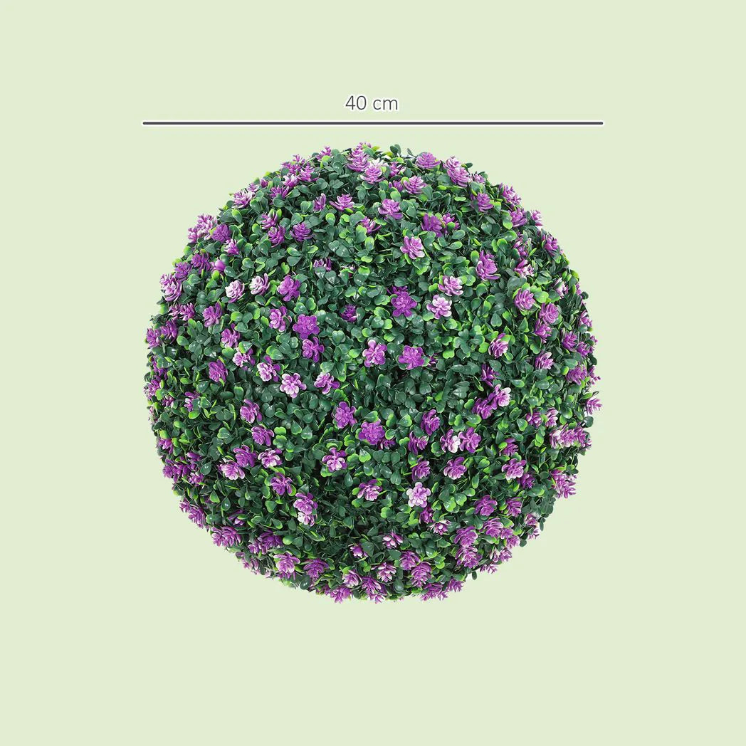 HOMCOM Set of Two Artificial Boxwood Balls Plants – Purple