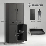 HOMCOM Metal Storage Cabinet with Locking Doors, Drawer & Adjustable Shelves – 180cm Tall Garage Tool Cabinet, Black