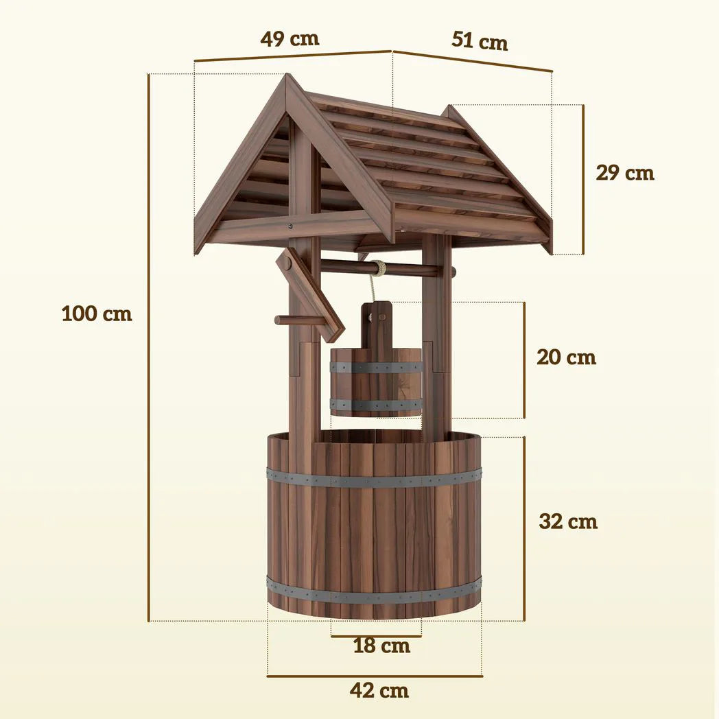 Outsunny Wood Wishing Well for Outside with Hanging Bucket
