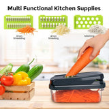16-in-1 Vegetable Chopper with 8 Interchangeable Blades and 1.5L Container – Salad Slicer, Dicer and Grater Set