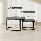 HOMCOM Set of 2 Round Nesting Coffee Tables with Wood-Effect Top & Steel Frame – Stacking Side Tables, Black