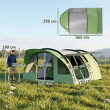 Outsunny 4 Person Family Camping Tent with 2 Rooms & Sewn-In Groundsheet – Waterproof Tunnel Tent, Green & Grey